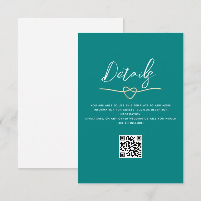 Carte D'accompagnement Code QR des détails du mariage sarcelle (Devant / Derrière)
