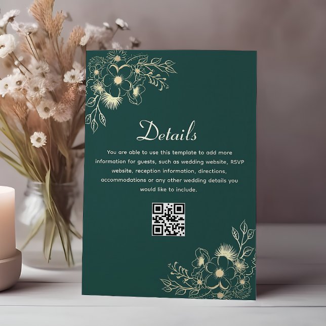 Carte D'accompagnement Code QR des détails du mariage Vert Émeraude (Créateur téléchargé)
