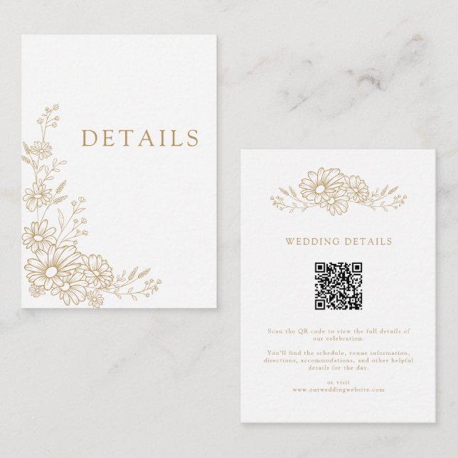 Carte D'accompagnement Code QR Détails de Mariage Fleur de Pâquerette Bot (Devant / Derrière)