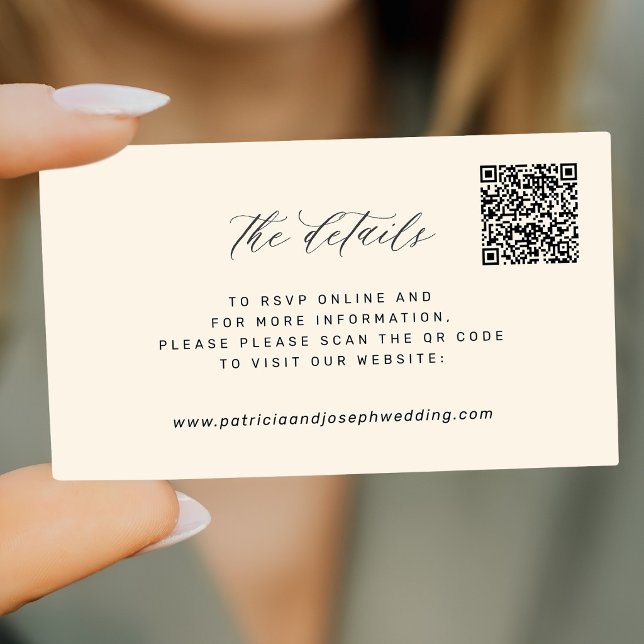 Carte D'accompagnement CODE QR détails de site web de mariage simple et é (Créateur téléchargé)