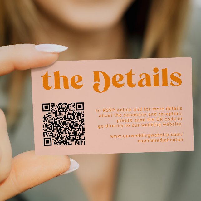 Carte D'accompagnement Code QR détails mariage rétro RSVP site web (Créateur téléchargé)