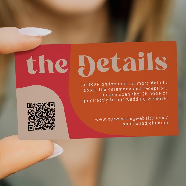 Carte D'accompagnement Code QR détails mariage rétro RSVP site web (Créateur téléchargé)