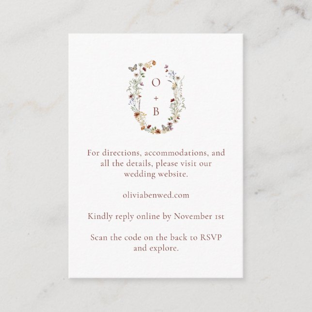 Carte D'accompagnement Code QR d'insertion de détails de mariage à monogr (Devant)