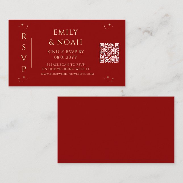 Carte D'accompagnement Code QR du budget de l'or rouge mystique RSVP (Devant / Derrière)