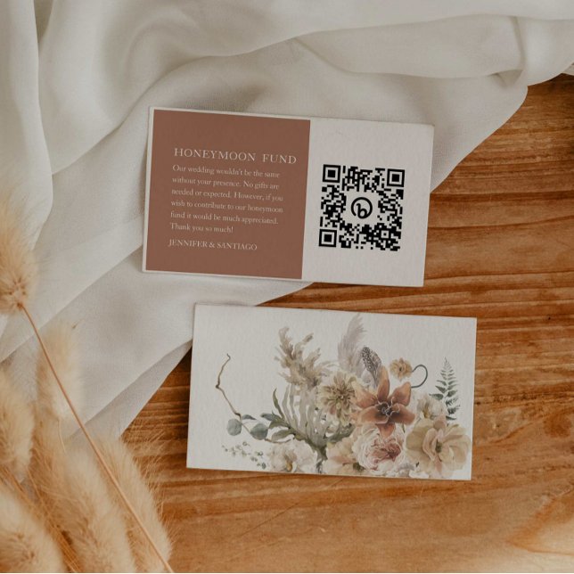 Carte D'accompagnement Code QR du Fonds de Lune de Miel Mariage Boho Flor (Créateur téléchargé)