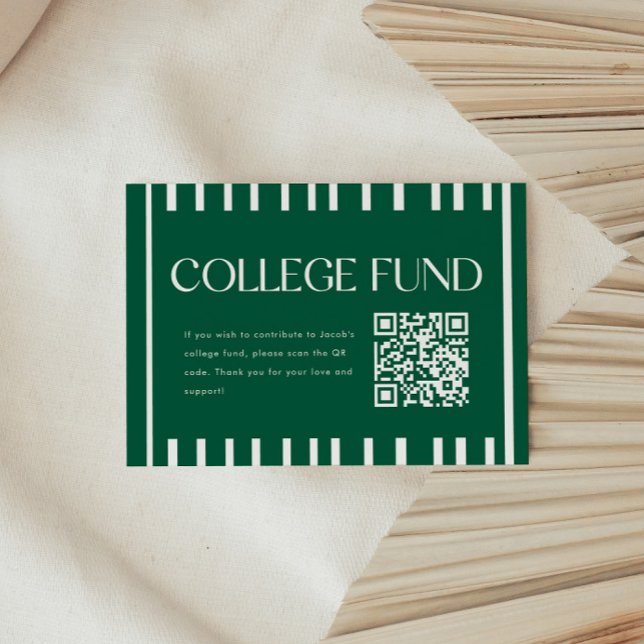 Carte D'accompagnement Code QR du fonds universitaire rayé vert moderne (Créateur téléchargé)