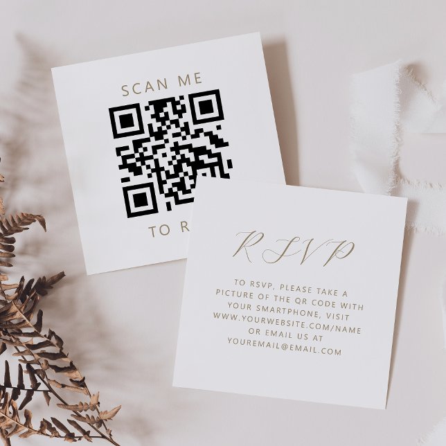 Carte D'accompagnement Code QR du Mariage blanc de script Gold Budget RSV (Créateur téléchargé)