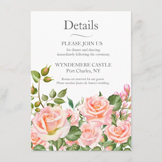 Carte D'accompagnement Code QR du Mariage botanique rose pâle (Devant)