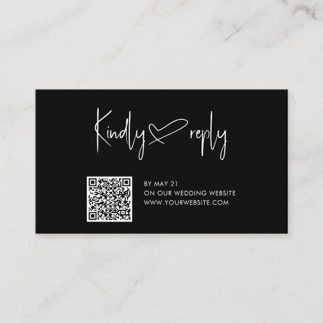 Carte D'accompagnement Code QR du Mariage de coeur de script RSVP (Devant)