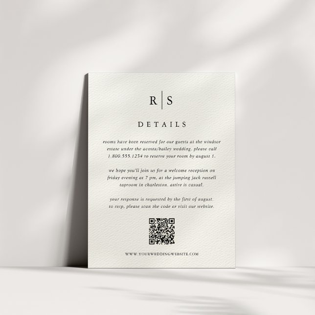 Carte D'accompagnement Code QR du Mariage de monogramme noir et écru (Créateur téléchargé)