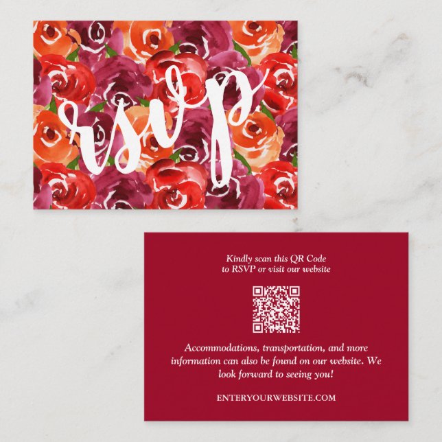 Carte D'accompagnement Code QR du Mariage de recouvrement floral RSVP (Devant / Derrière)