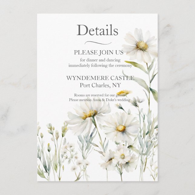 Carte D'accompagnement Code QR du Mariage Fleur sauvage Daisy (Devant)