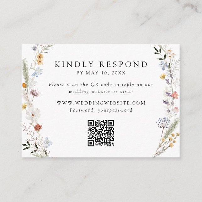 Carte D'accompagnement Code QR du Mariage Fleur sauvage Eart RSVP (Devant)
