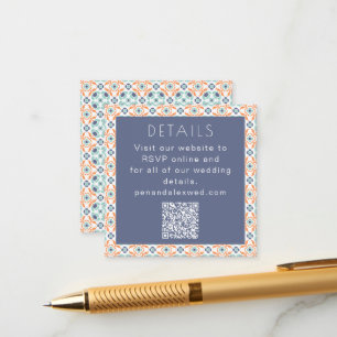 Carte D'accompagnement Code QR du Mariage vintage géométrique bleu orange