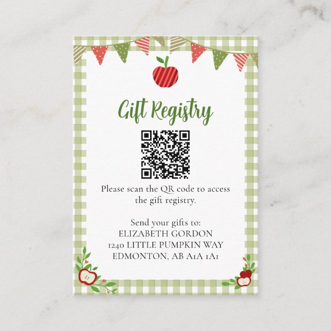 Carte D'accompagnement Code QR du registre de cadeaux de la douche bébé A (Devant)