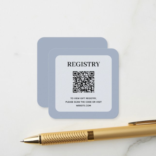 Carte D'accompagnement Code QR du registre de mariage bleu poussiéreux (Devant/Arrière en situation)
