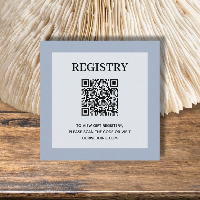 Carte D'accompagnement Code QR du registre de mariage bleu poussiéreux (Dusty blue wedding or bridal shower registry enclosure card with QR Code - 2.5" x 2.5")