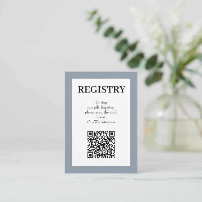 Carte D'accompagnement Code QR du registre de mariage Chic Dusty Blue (Debout devant)