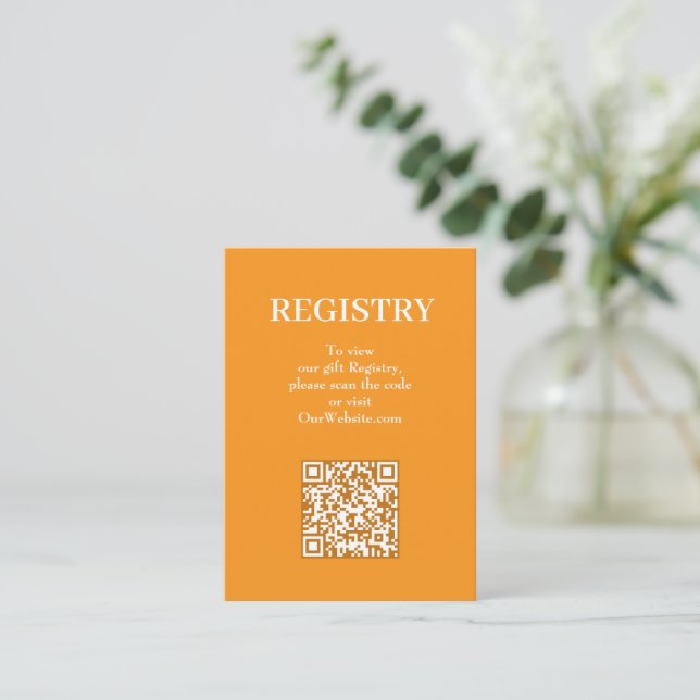 Carte D'accompagnement Code QR du registre de mariage chic orange (Debout devant)