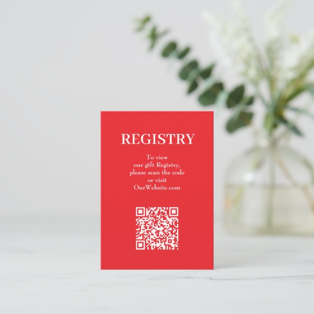 Carte D'accompagnement Code QR du registre de mariage chic rouge (Debout devant)