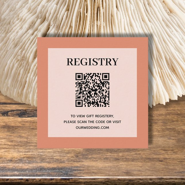 Carte D'accompagnement Code QR du registre de mariage corail (Coral wedding or bridal shower registry enclosure card with QR Code - 2.5" x 2.5")