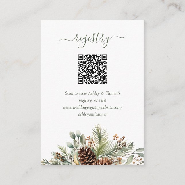 Carte D'accompagnement Code QR du registre de mariage Élégante verdure d' (Devant)