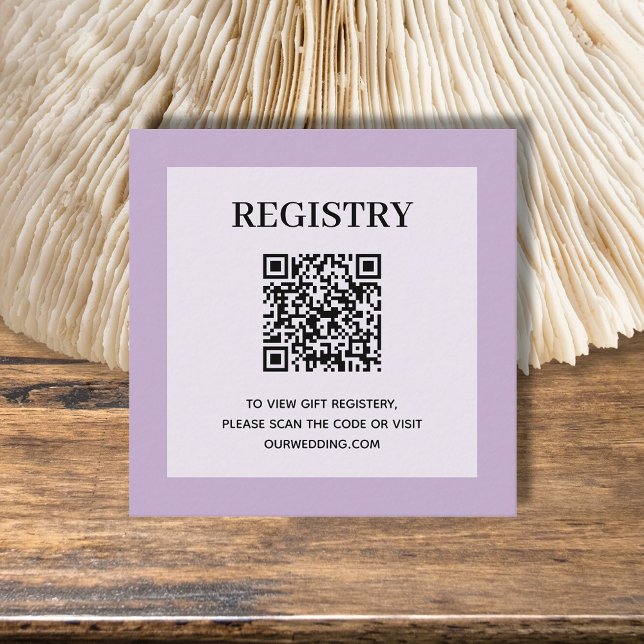 Carte D'accompagnement Code QR du registre de mariage Lavande (Lavender wedding or bridal shower registry enclosure card with QR Code - 2.5" x 2.5")