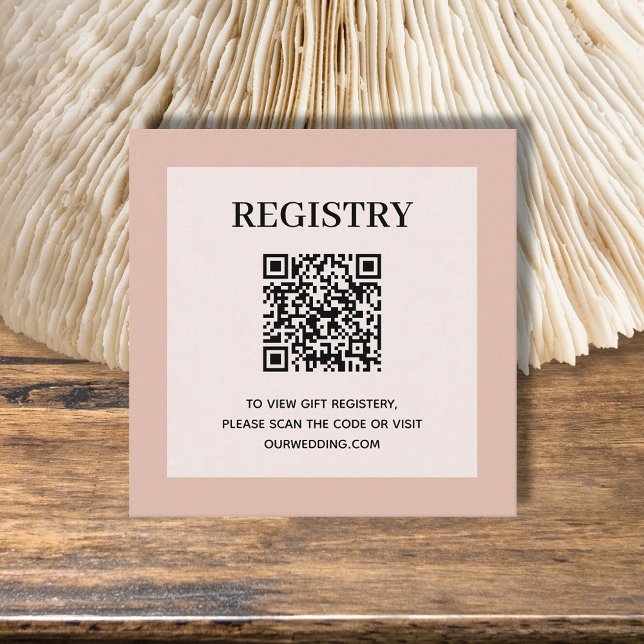 Carte D'accompagnement Code QR du registre de mariage Rose Poussiéreux (Dusty pink wedding or bridal shower registry enclosure card with QR Code - 2.5" x 2.5")