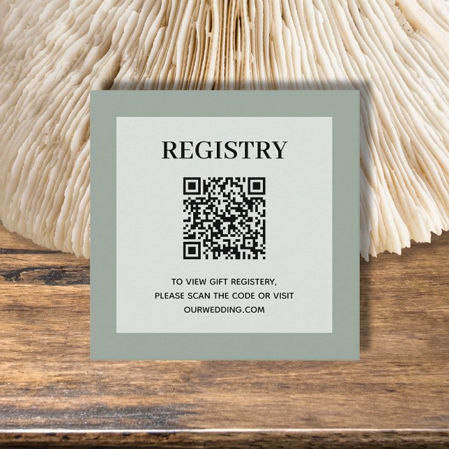 Carte D'accompagnement Code QR du registre de mariage Vert Sauge (Sage green wedding or bridal shower registry enclosure card with QR Code - 2.5" x 2.5")