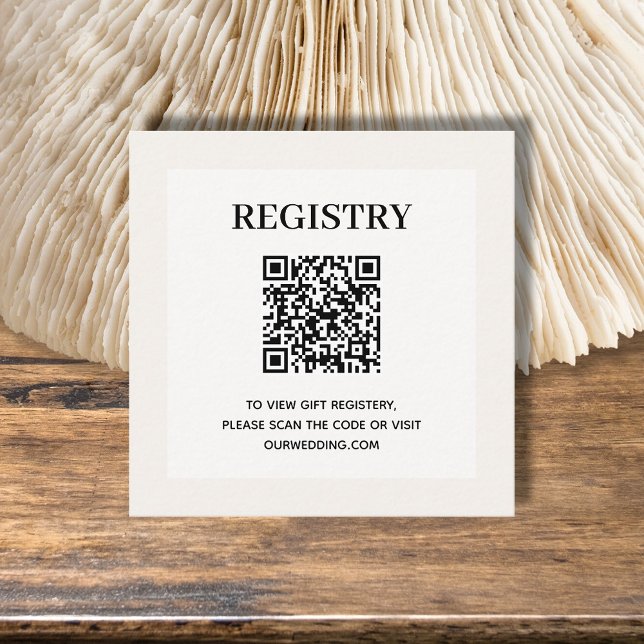 Carte D'accompagnement Code QR du registre mariage (Ivory wedding or bridal shower registry enclosure card with QR Code - 2.5" x 2.5")