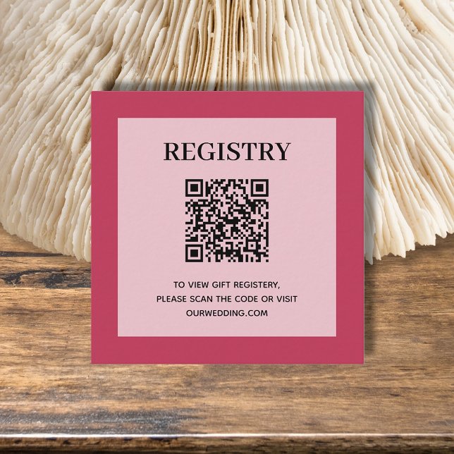 Carte D'accompagnement Code QR du registre Mariage Magenta (Magneta wedding or bridal shower registry enclosure card with QR Code - 2.5" x 2.5")
