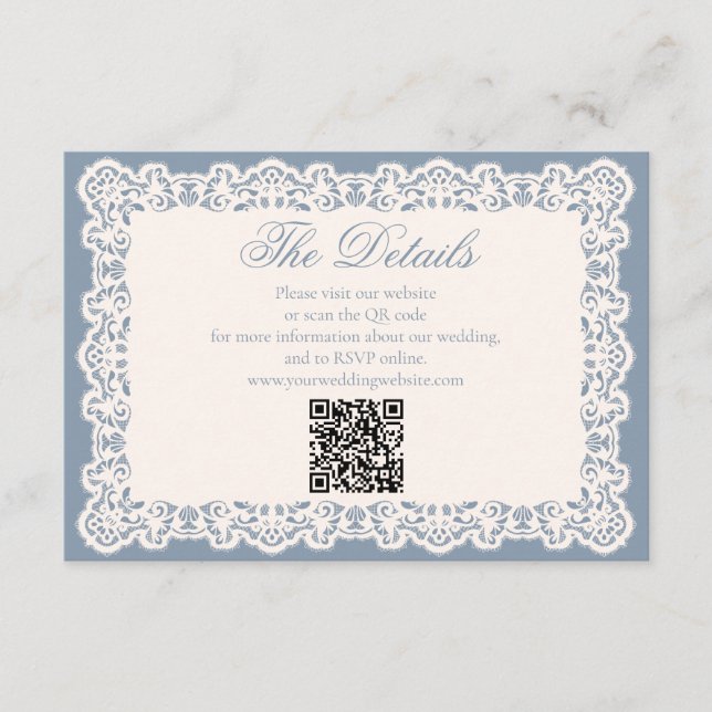 Carte D'accompagnement Code QR du site Web de mariage bleu poussiéreux en (Devant)