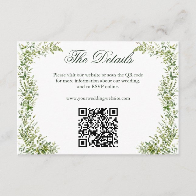 Carte D'accompagnement Code QR du site Web de mariage botanique Elegant G (Devant)