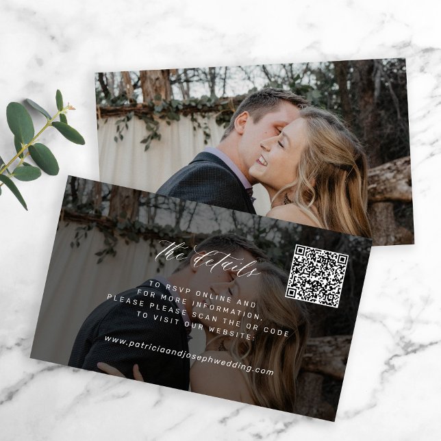 Carte D'accompagnement Code QR du site Web de mariage détails photo minim (This is a small card - bigger sizes available)