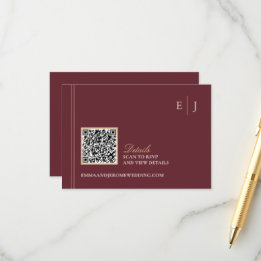Carte D'accompagnement Code QR du site Web de mariage en Bourgogne et Or