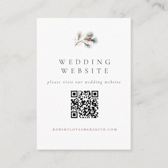 Carte D'accompagnement Code QR du site Web de mariage hivernal à branche  (Devant)