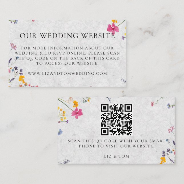 Carte D'accompagnement Code QR du site Web de mariage Jardin de fleurs sa (Devant / Derrière)