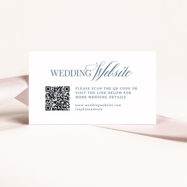 Carte D'accompagnement Code QR du site Web de mariage Luxe Blanc et Bleu  (Créateur téléchargé)