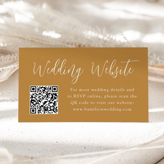 Carte D'accompagnement Code QR du site Web de mariage Simple Script Ochre (Créateur téléchargé)