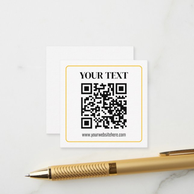 Carte D'accompagnement Code QR éditable & Texte avec bordure jaune doré (Devant/Arrière en situation)
