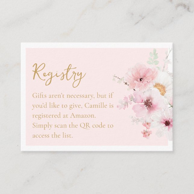Carte D'accompagnement Code QR élégant de registre de mariage floral (Devant)