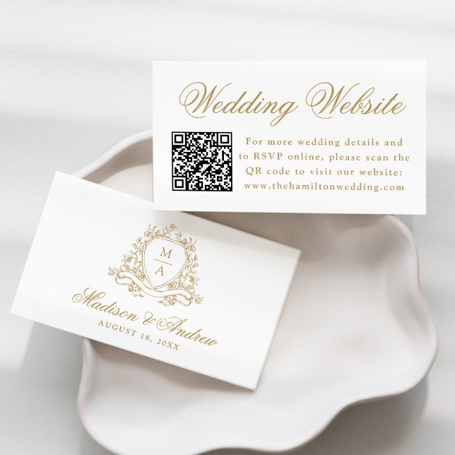 Carte D'accompagnement Code QR élégant de site web de mariage au blason f (Créateur téléchargé)