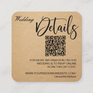 Carte D'accompagnement Code QR élégant de site web de mariage or Insert R