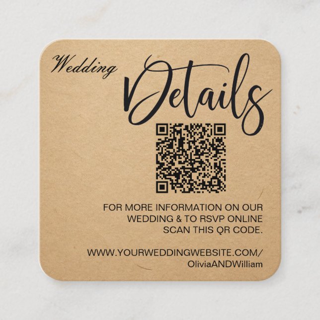 Carte D'accompagnement Code QR élégant de site web de mariage or Insert R (Devant)