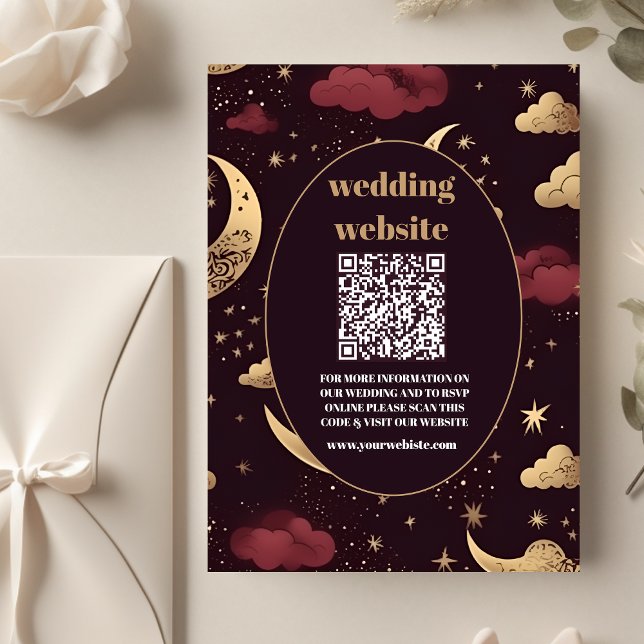 Carte D'accompagnement code QR Élégant Mariage Bourguignon Céleste (Créateur téléchargé)