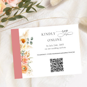 Carte D'accompagnement Code QR élégant RSVP Peach et Coral Mariage