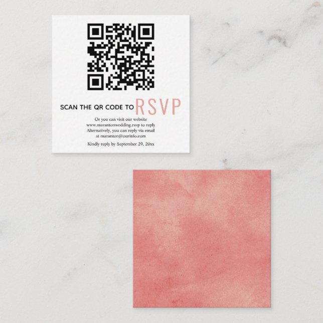 Carte D'accompagnement Code QR en ligne RSVP coral rose mariage Enceinte  (Devant / Derrière)