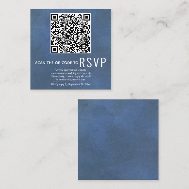 Carte D'accompagnement Code QR en ligne RSVP mariage bleu taché (Devant / Derrière)