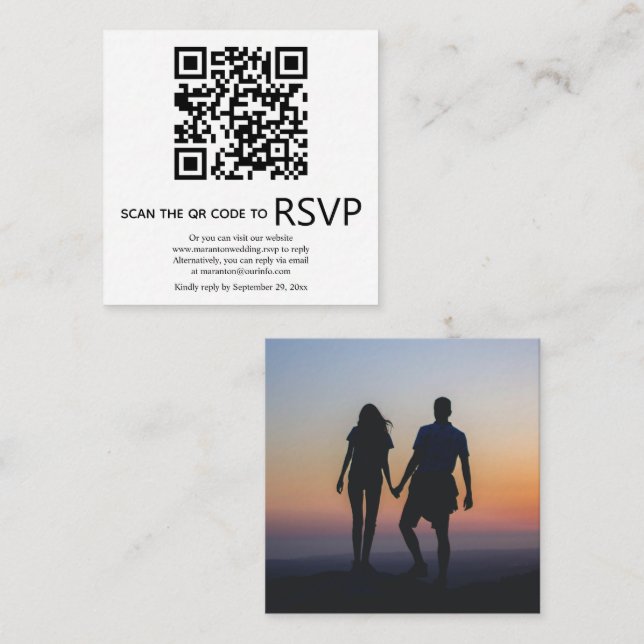 Carte D'accompagnement Code QR en ligne RSVP photo noir et blanc mariage (Devant / Derrière)