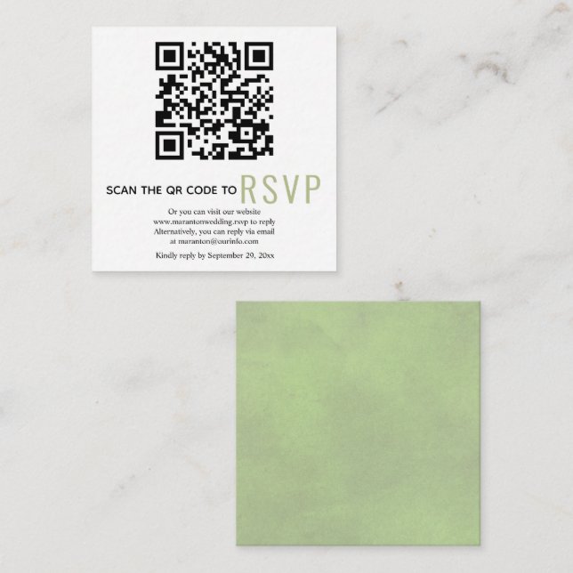 Carte D'accompagnement Code QR en ligne RSVP sauge vert mariage boîtier C (Devant / Derrière)